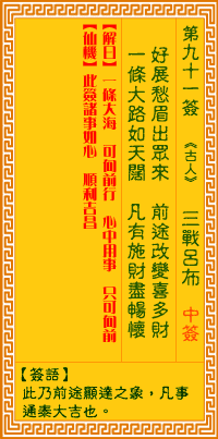 Guanyin Lunar Sign No. 91: Three Battles with Lu Bu