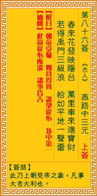 Goddess of Mercy 86th Sign: commercial chariot in three yuan