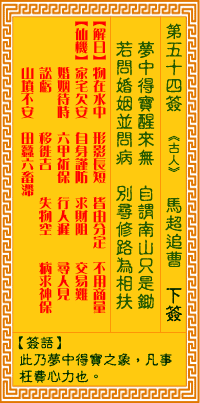 Goddess of Mercy Sign #54: Ma Chao chases Cao