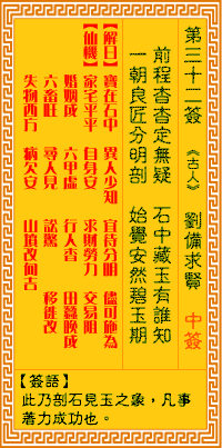 Goddess of Mercy Sign No. 32: Liu Bei Seeking Virtue