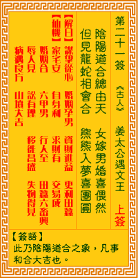 Goddess of Mercy Sign No. 21: Li Dan's Dragon and Phoenix Match