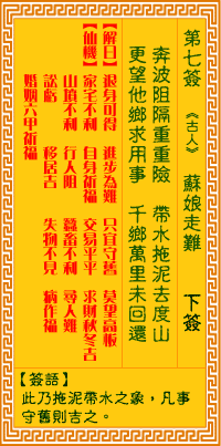 Goddess of Mercy Sign No. 7: Su Niang is in trouble.