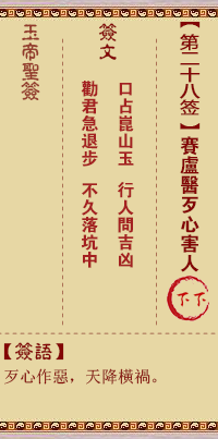Jade Emperor 28th Sign: Dr. Sai Lu's evil intent is harmful to others.