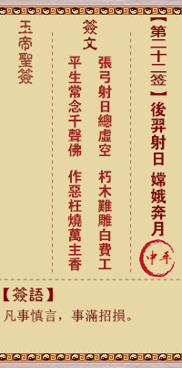 Jade Emperor Sign 22: Hou Yi shoots at the sun, Chang'e runs to the moon Zhongping