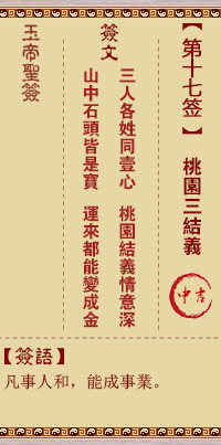 Jade Emperor Spiritual Signature 17th Sign: Peach Garden Triple Tie-up Medium Auspicious