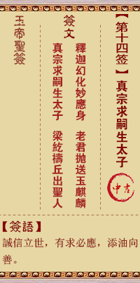 Jade Emperor Sign #14: True Father seeks heir to have a crown prince.
