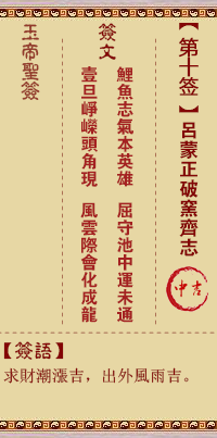 Yudi Lingyi 10th Sign: Lu Mengzheng Breaking Kiln Qi Zhi Medium Auspicious
