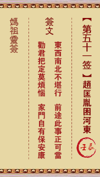 A-Ma's Lunar Sign No. 51: Imjin Zhao Kuangyin is trapped in Hedong.