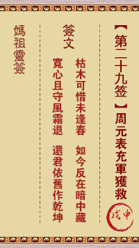 A-Ma's Lunar Sign 29th Sign: Wushen Zhou Yuanbiao was rescued from being enlisted in the army.