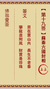 Buddha's Lucky Sign No.19: Su Qin, the Minister of the Six Kingdoms, on the upper sign.