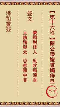 Buddha's Lunar Sign No. 16: Guan Gong waits for the day with a candle, lower sign.