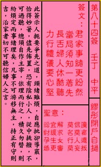 Guan Di Lingyi Sign #84: Zhongping Mutong closes his house for a long time.