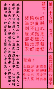 Guan Di Lunar Sign No.45:Medium Auspicious Xiahou Ying Teng Gong Jun Room