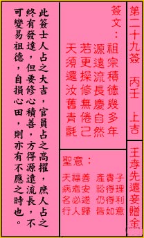 Guan Di Lingyi 29th Sign: On the auspicious side, Wang Xiaoxian returns the presumptuous gift of gold.