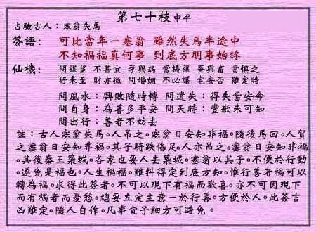 Wong Tai Sin Lunar Sign No. 70: Every cloud has a silver lining.