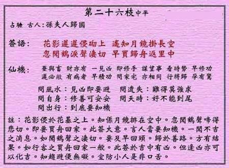 Wong Tai Sin Lunar Sign No. 26: Zhongping Xu Shu Returns Home