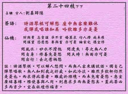 Wong Tai Sin Lunar Sign No. 24: Lower Lower Bai Juyi's Sigh of Affection