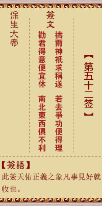 Bao Sheng Da Di Ling Lun Sign No. 52: Prayer, [with Zhen Gua]