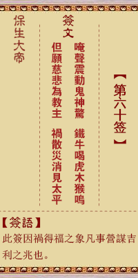 Bao Sheng Da Di Ling Sign No. 60: Om, [with lax trigrams]