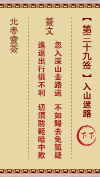 Pak Tai Lunar Sign No. 39: Getting lost in the mountains Lower