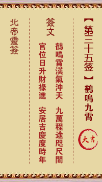 Pak Tai Lunar Sign No. 35: The Crane Calls to the Nine Heavens Auspicious