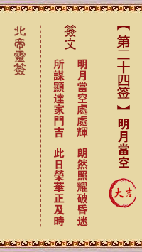 Pak Tai Lunar Sign No. 24: The moon is shining in the sky.