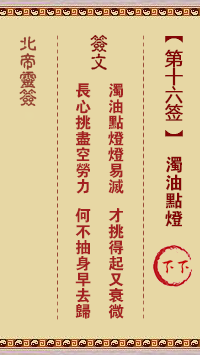 Pak Tai Lunar Sign No. 16: Lighting a lamp with turbid oil Lower